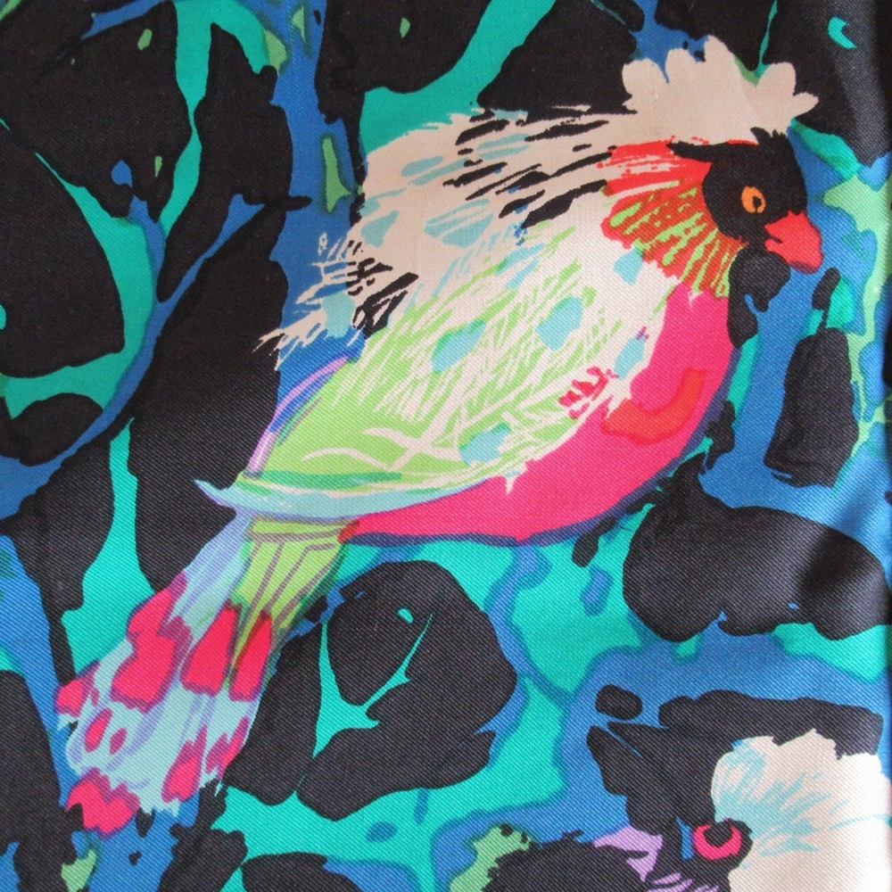 Vintage Ken Scott Scarf Womens Silk Dark Tropical Jungle Birds Novelty Colorful - Picture 10 of 15